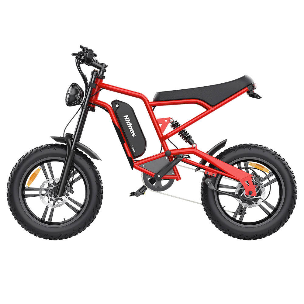 Hidoes B6 Electric Bike, 1200W Motor, 48V 15Ah Battery, 20"x4" Fat Tires, 50km/h Max Speed, 75km Range, Front & Rear Oil Disc Brakes, Hydraulic Shock Absorber - Red