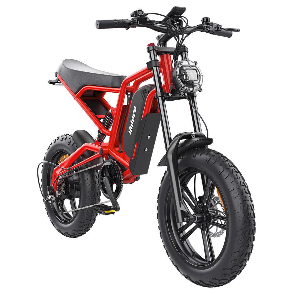 Hidoes B6 Electric Bike, 1200W Motor, 48V 15Ah Battery, 20"x4" Fat Tires, 50km/h Max Speed, 75km Range, Front & Rear Oil Disc Brakes, Hydraulic Shock Absorber - Red