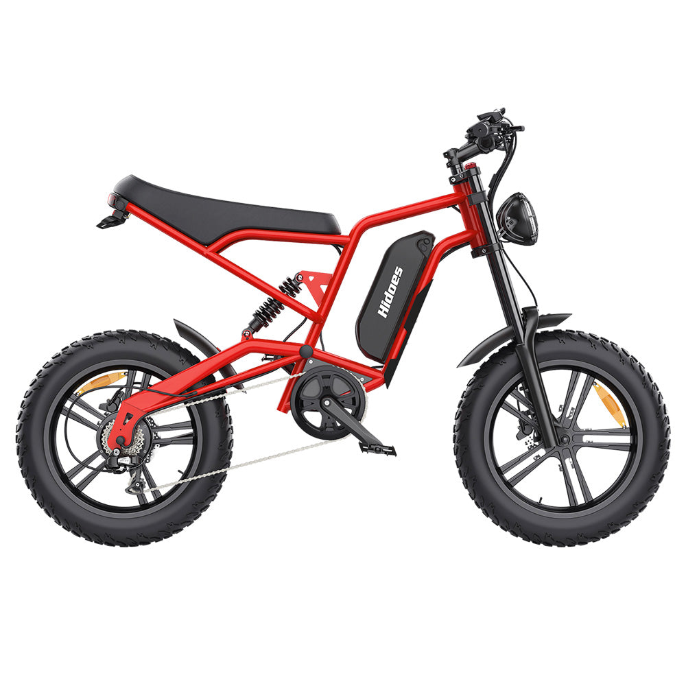 Hidoes B6 Electric Bike, 1200W Motor, 48V 15Ah Battery, 20"x4" Fat Tires, 50km/h Max Speed, 75km Range, Front & Rear Oil Disc Brakes, Hydraulic Shock Absorber - Red