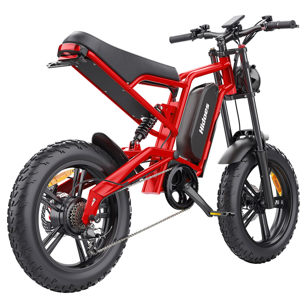 Hidoes B6 Electric Bike, 1200W Motor, 48V 15Ah Battery, 20"x4" Fat Tires, 50km/h Max Speed, 75km Range, Front & Rear Oil Disc Brakes, Hydraulic Shock Absorber - Red