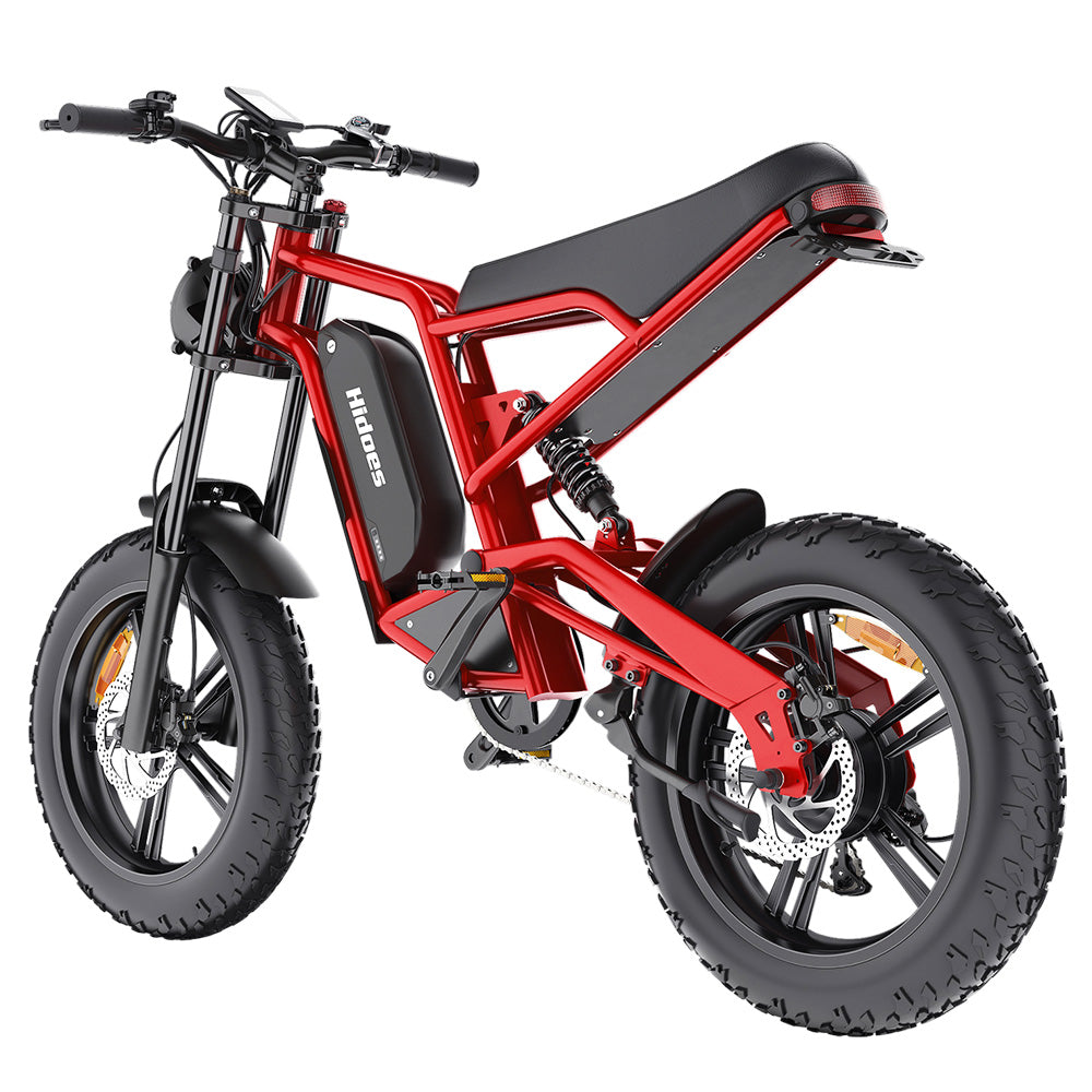 Hidoes B6 Electric Bike, 1200W Motor, 48V 15Ah Battery, 20"x4" Fat Tires, 50km/h Max Speed, 75km Range, Front & Rear Oil Disc Brakes, Hydraulic Shock Absorber - Red