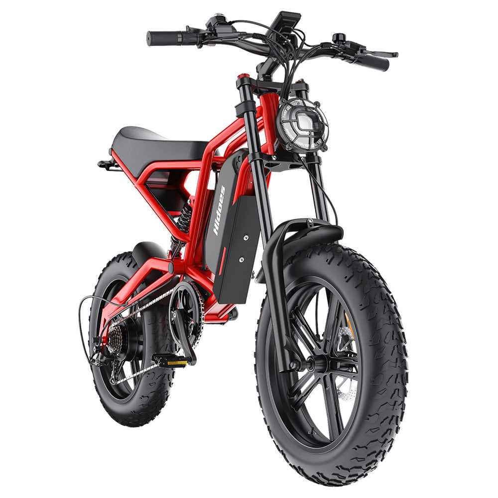 Hidoes B6 Electric Bike, 1200W Motor, 48V 15Ah Battery, 20"x4" Fat Tires, 50km/h Max Speed, 75km Range, Front & Rear Oil Disc Brakes, Hydraulic Shock Absorber - Red