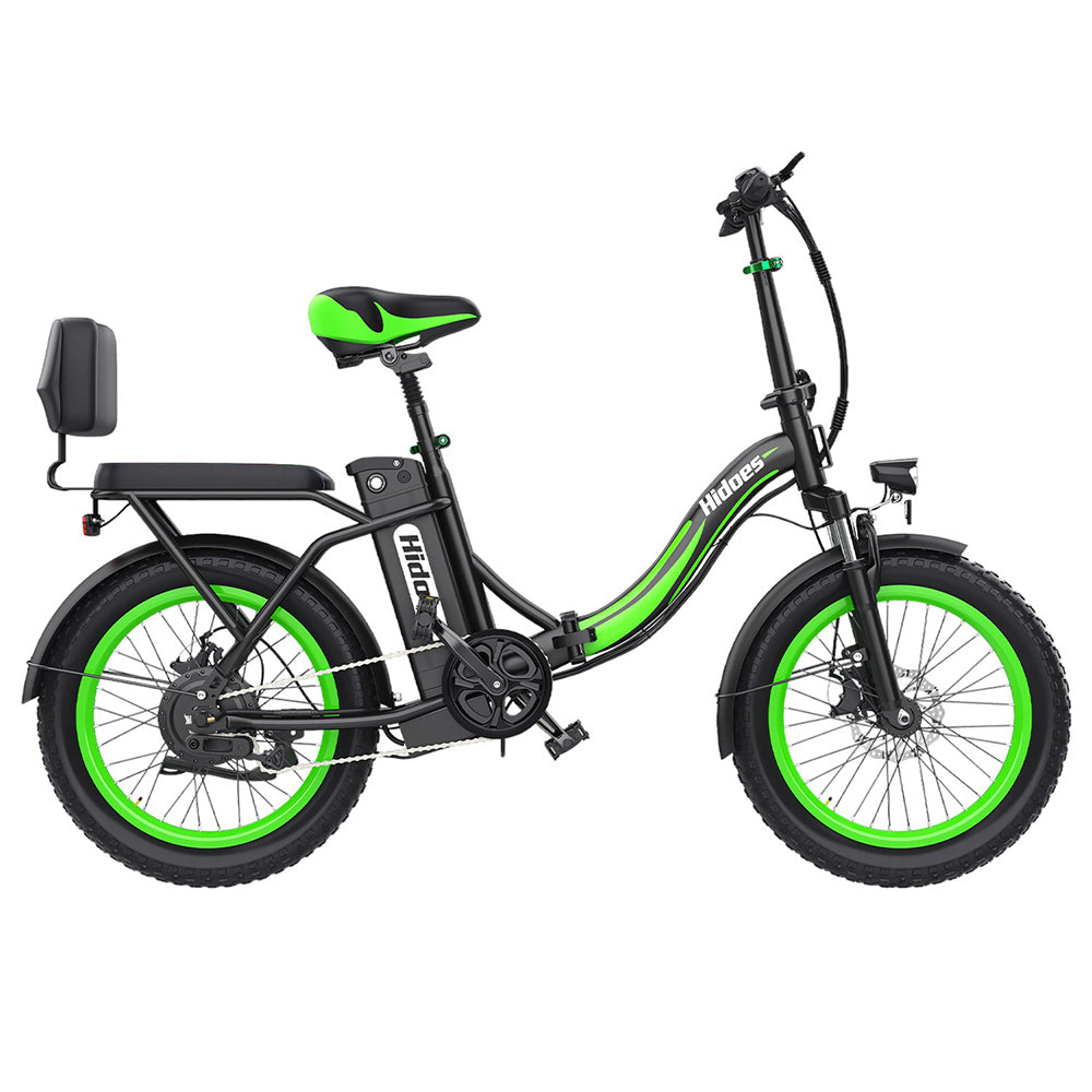 Hidoes C1 Electric Bike with Rear Seat, 750W Motor, 48V 13Ah Battery, 20*3.0 inch Fat Tire, 40km/h Max Speed, 70km Range, Front & Rear Disc Brake - Green