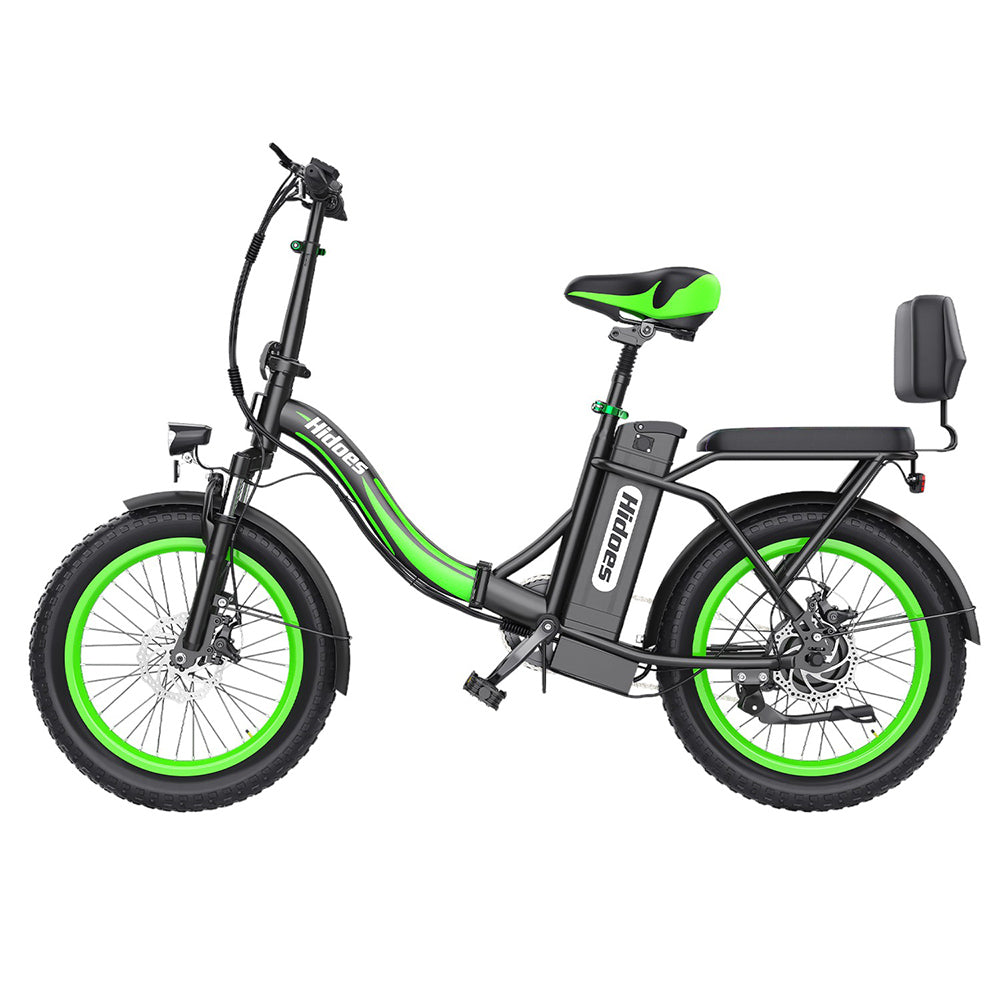 Hidoes C1 Electric Bike with Rear Seat, 750W Motor, 48V 13Ah Battery, 20*3.0 inch Fat Tire, 40km/h Max Speed, 70km Range, Front & Rear Disc Brake - Green