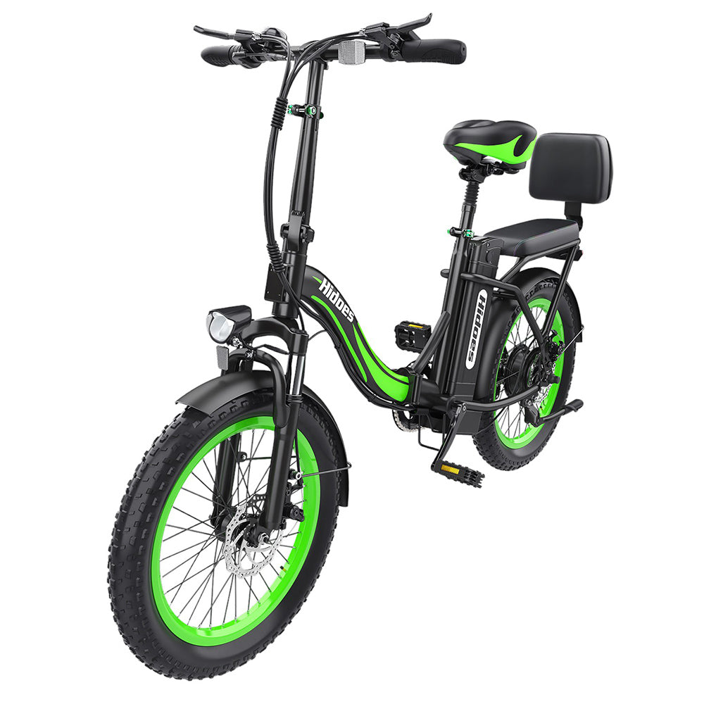 Hidoes C1 Electric Bike with Rear Seat, 750W Motor, 48V 13Ah Battery, 20*3.0 inch Fat Tire, 40km/h Max Speed, 70km Range, Front & Rear Disc Brake - Green