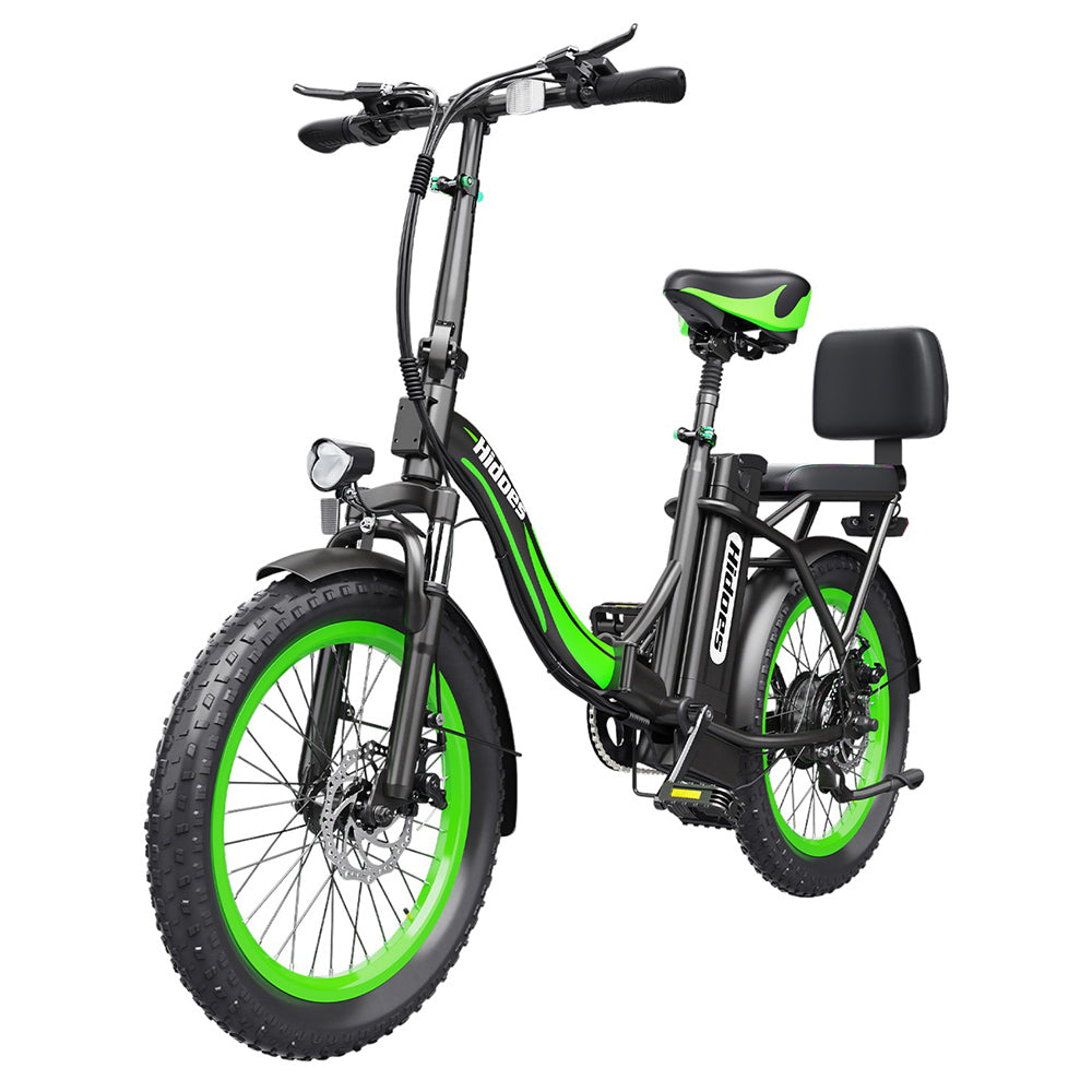 Hidoes C1 Electric Bike with Rear Seat, 750W Motor, 48V 13Ah Battery, 20*3.0 inch Fat Tire, 40km/h Max Speed, 70km Range, Front & Rear Disc Brake - Green