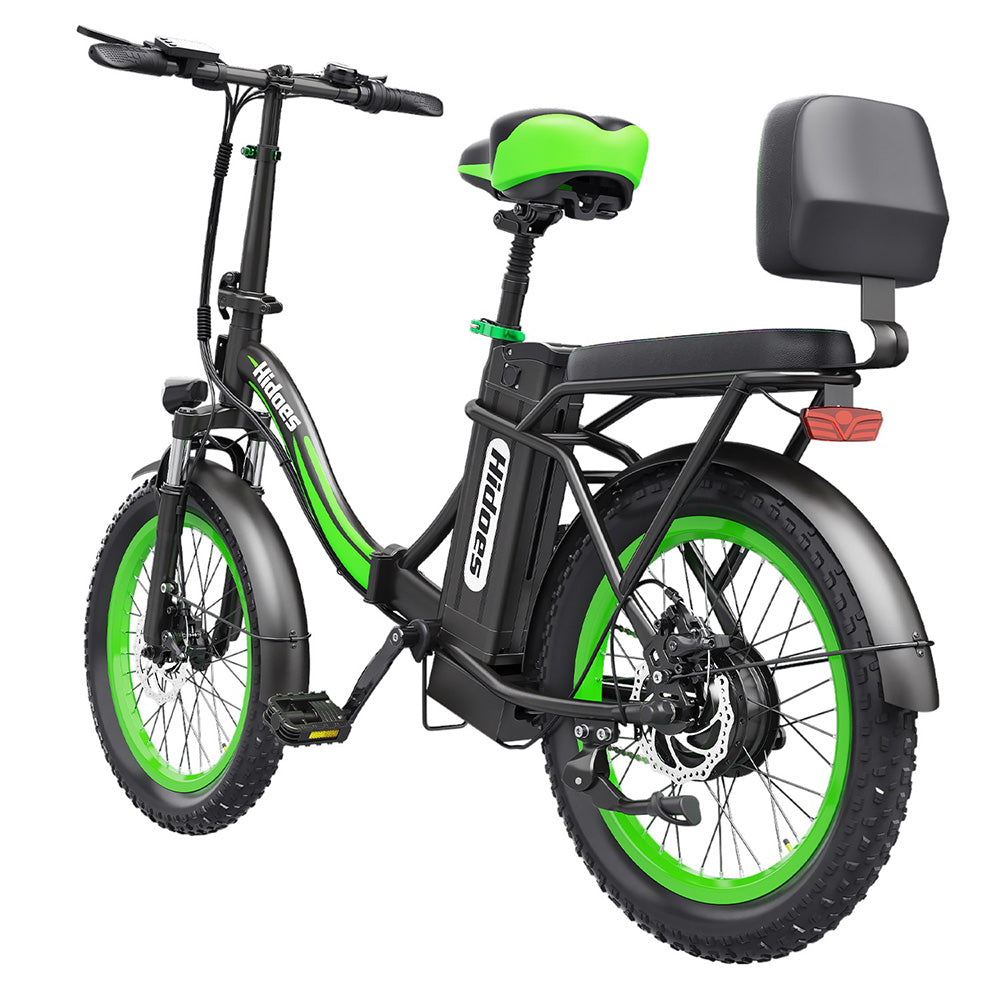 Hidoes C1 Electric Bike with Rear Seat, 750W Motor, 48V 13Ah Battery, 20*3.0 inch Fat Tire, 40km/h Max Speed, 70km Range, Front & Rear Disc Brake - Green