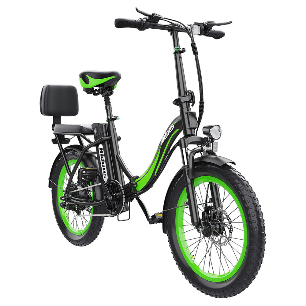 Hidoes C1 Electric Bike with Rear Seat, 750W Motor, 48V 13Ah Battery, 20*3.0 inch Fat Tire, 40km/h Max Speed, 70km Range, Front & Rear Disc Brake - Green
