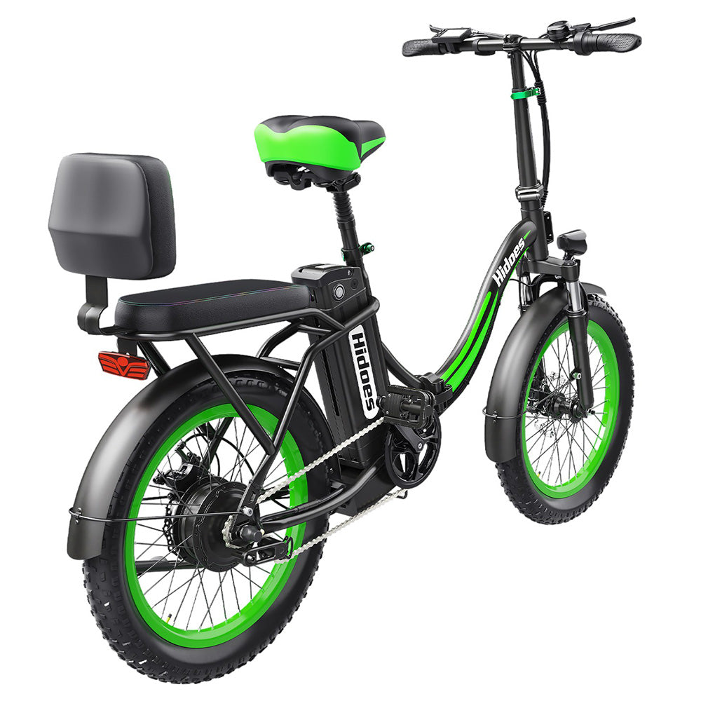 Hidoes C1 Electric Bike with Rear Seat, 750W Motor, 48V 13Ah Battery, 20*3.0 inch Fat Tire, 40km/h Max Speed, 70km Range, Front & Rear Disc Brake - Green