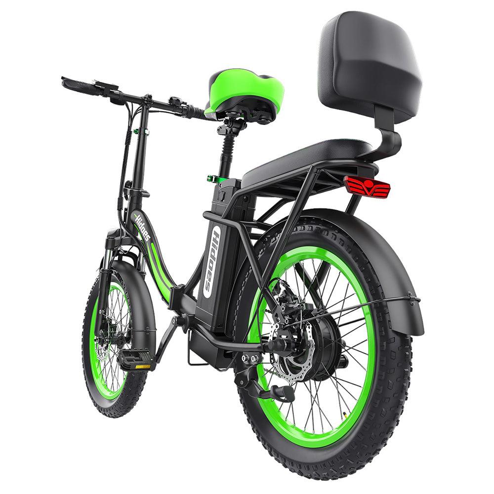 Hidoes C1 Electric Bike with Rear Seat, 750W Motor, 48V 13Ah Battery, 20*3.0 inch Fat Tire, 40km/h Max Speed, 70km Range, Front & Rear Disc Brake - Green