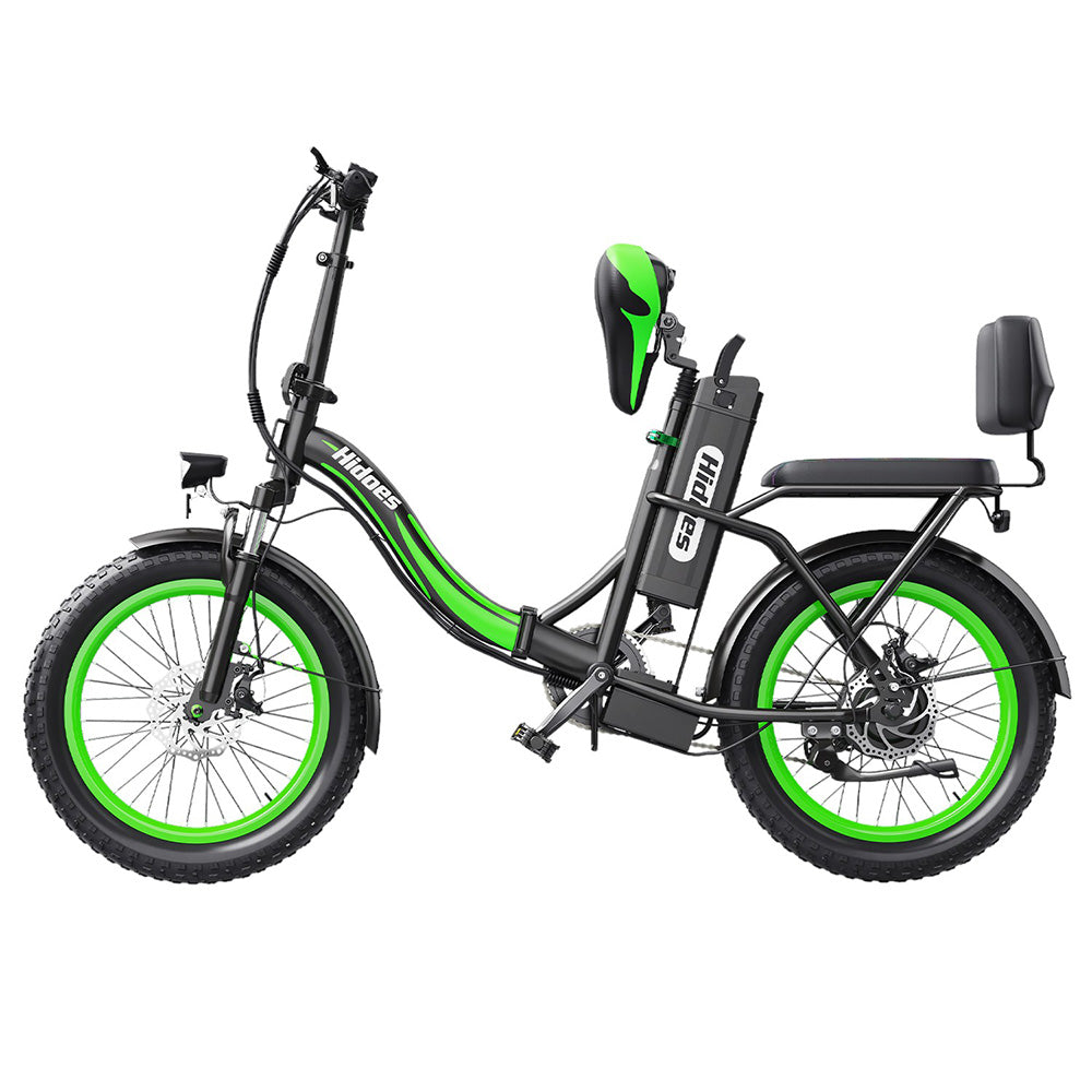Hidoes C1 Electric Bike with Rear Seat, 750W Motor, 48V 13Ah Battery, 20*3.0 inch Fat Tire, 40km/h Max Speed, 70km Range, Front & Rear Disc Brake - Green