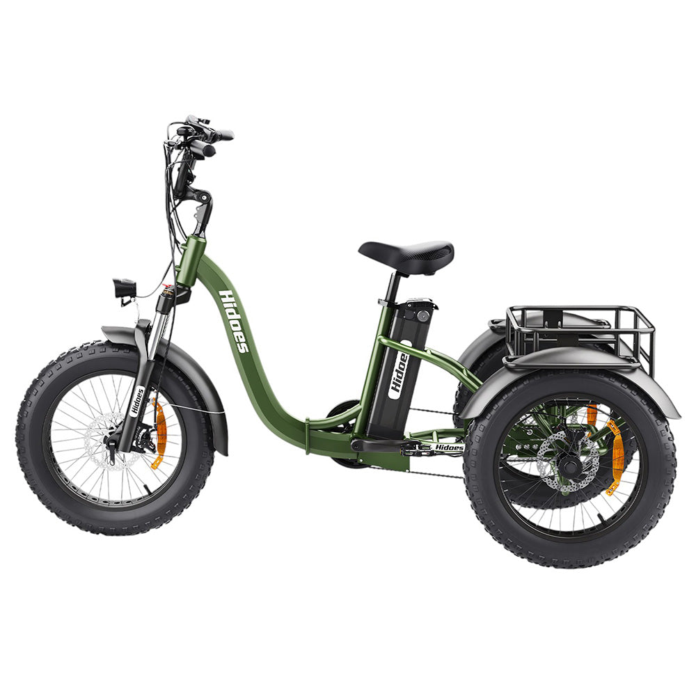 Hidoes HD-ET1 Electric Tricycle with Rear Rack 150kg Load, 750W 85NM torque Rear Drive Motor, 960Wh (48V 20Ah) Removable Battery Max 65km Range, 20*4.0-inch Tire, 3* Disc Brake, Front Lockable Suspension, 7 Gear Reverse and Park Button