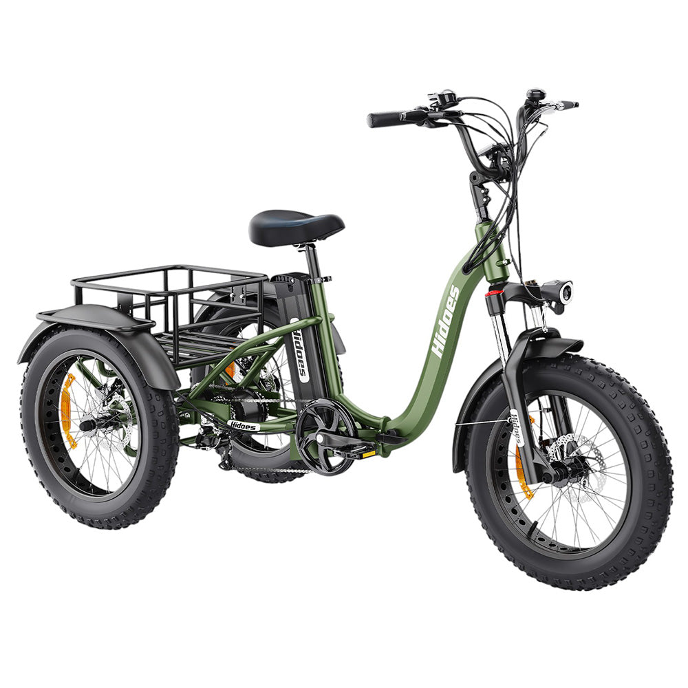 Hidoes HD-ET1 Electric Tricycle with Rear Rack 150kg Load, 750W 85NM torque Rear Drive Motor, 960Wh (48V 20Ah) Removable Battery Max 65km Range, 20*4.0-inch Tire, 3* Disc Brake, Front Lockable Suspension, 7 Gear Reverse and Park Button