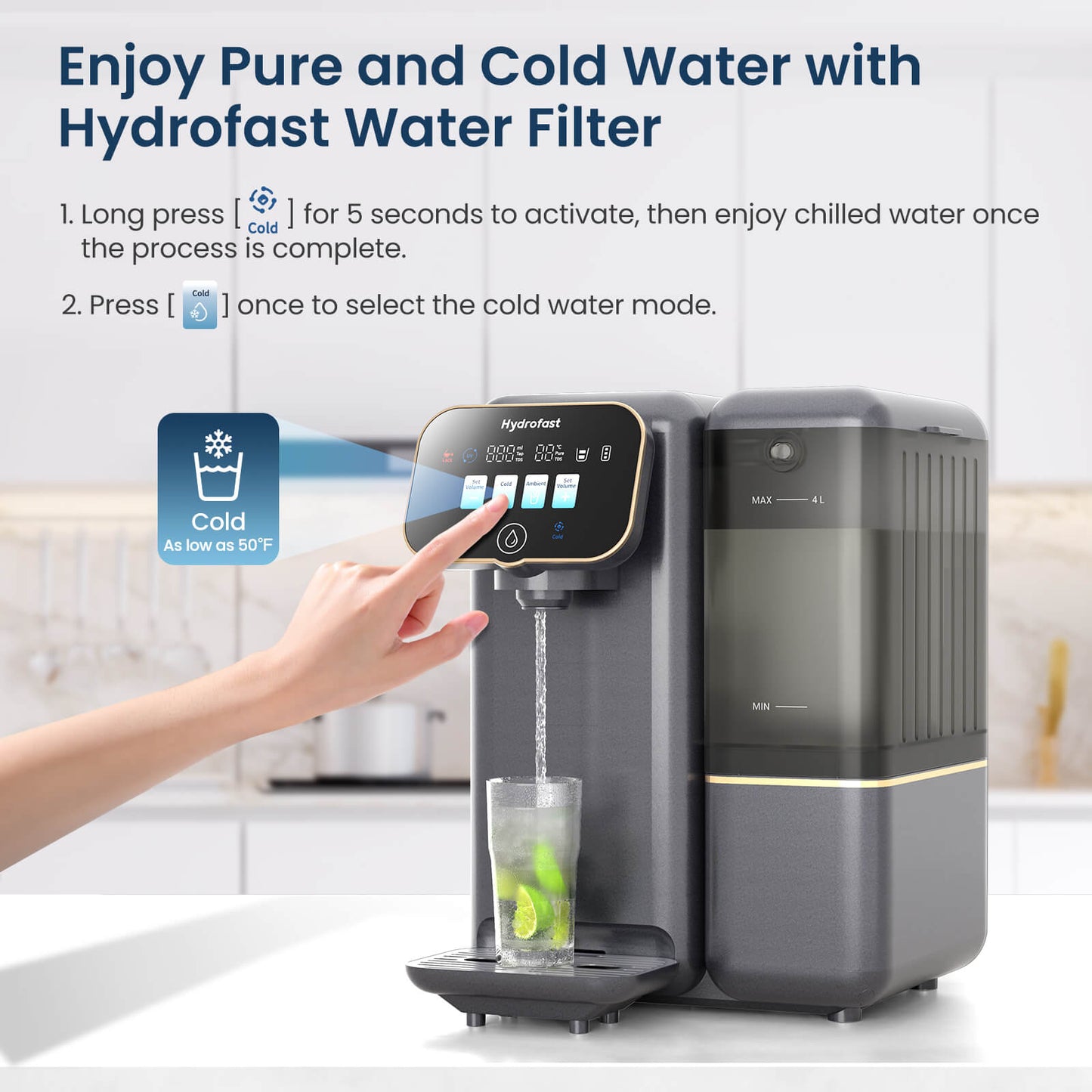 Hydrofast C100 Countertop Water Purifier, Room Temperature & Cold Water, Reverse Osmosis Water Filter for Home, Office