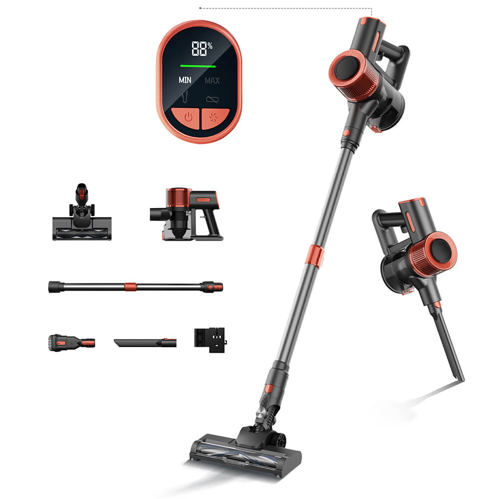 JIGOO C200 Cordless Vacuum Cleaner, 23000 Pa Wireless Vacuum Cleaner, 40mins Runtime, with 2 Work Modes & Anti-Tangle Brush for Carpet, Hard Floor and Pet Hair