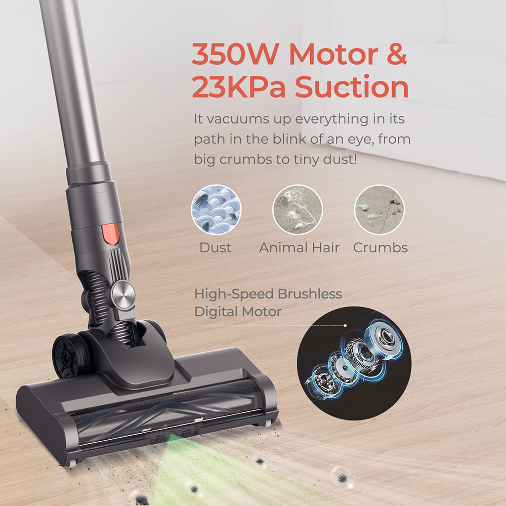 JIGOO C200 Cordless Vacuum Cleaner, 23000 Pa Wireless Vacuum Cleaner, 40mins Runtime, with 2 Work Modes & Anti-Tangle Brush for Carpet, Hard Floor and Pet Hair
