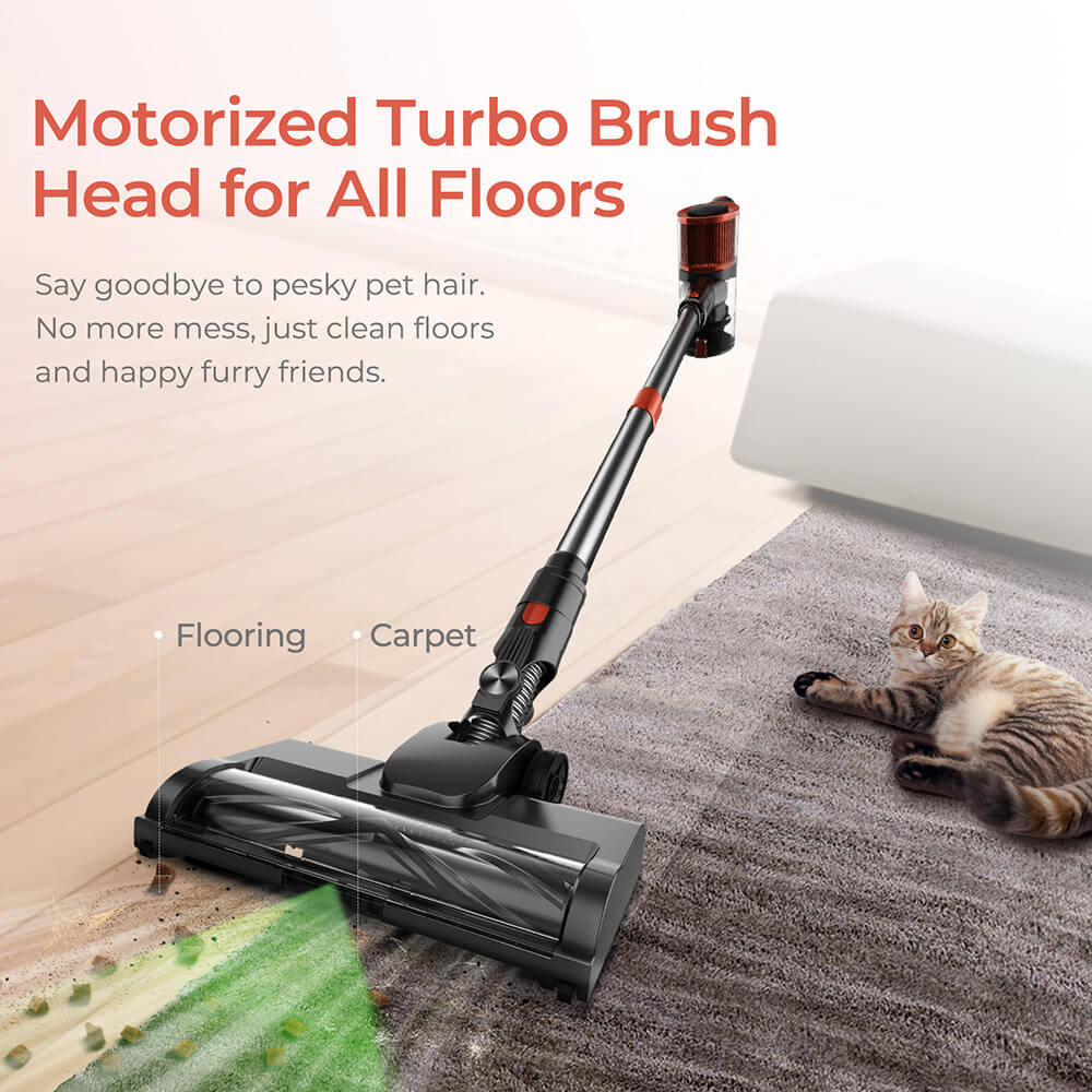 JIGOO C200 Cordless Vacuum Cleaner, 23000 Pa Wireless Vacuum Cleaner, 40mins Runtime, with 2 Work Modes & Anti-Tangle Brush for Carpet, Hard Floor and Pet Hair