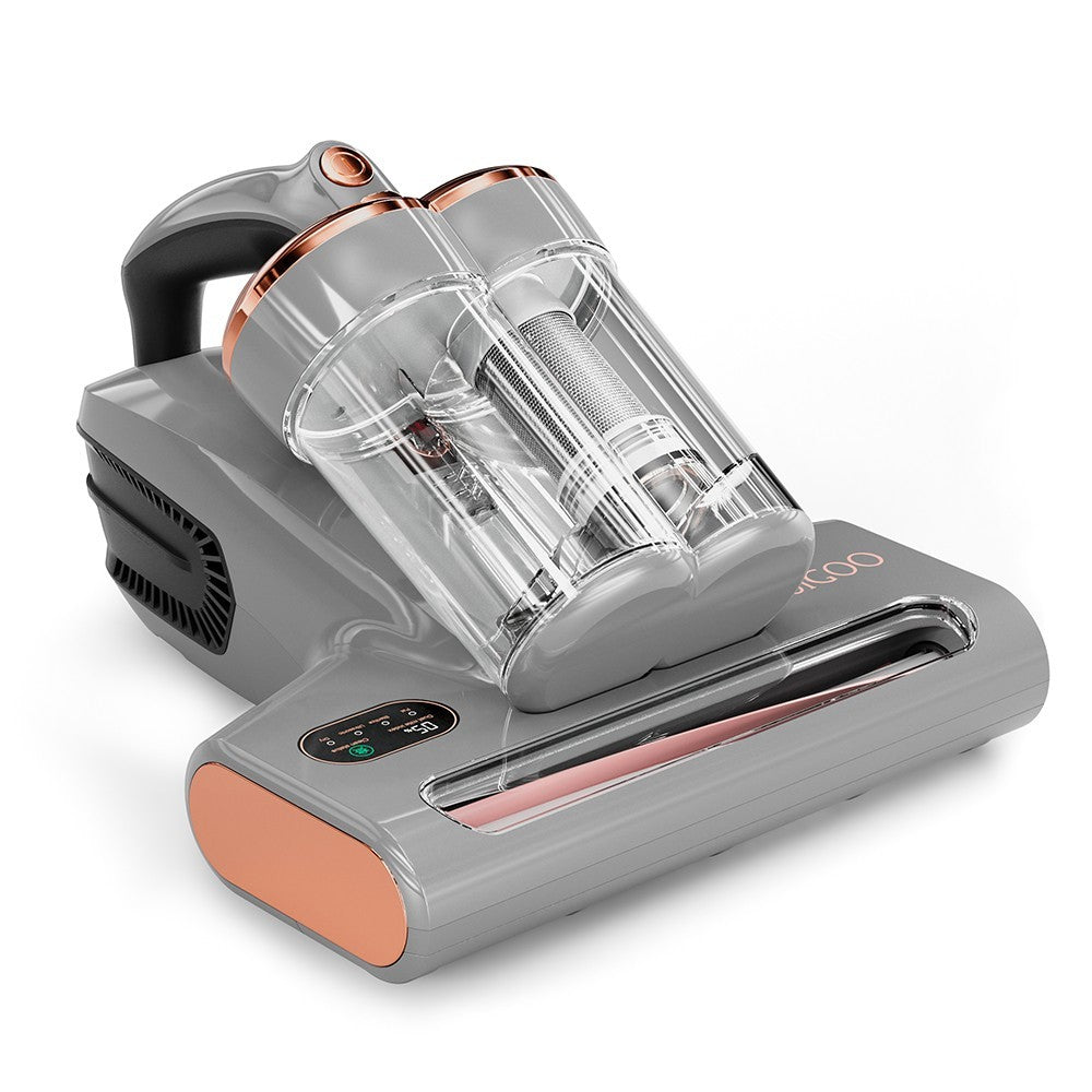 JIGOO S300 Pro Dual-Cup Smart Anti-Mite Cleaner Bed Vacuum Cleaner with Dust Mite Sensor 500W 13KPa Suction Innovative Metal Brushroll UV Light & Ultrasonic Tech Multi-Directional Heating - Grey