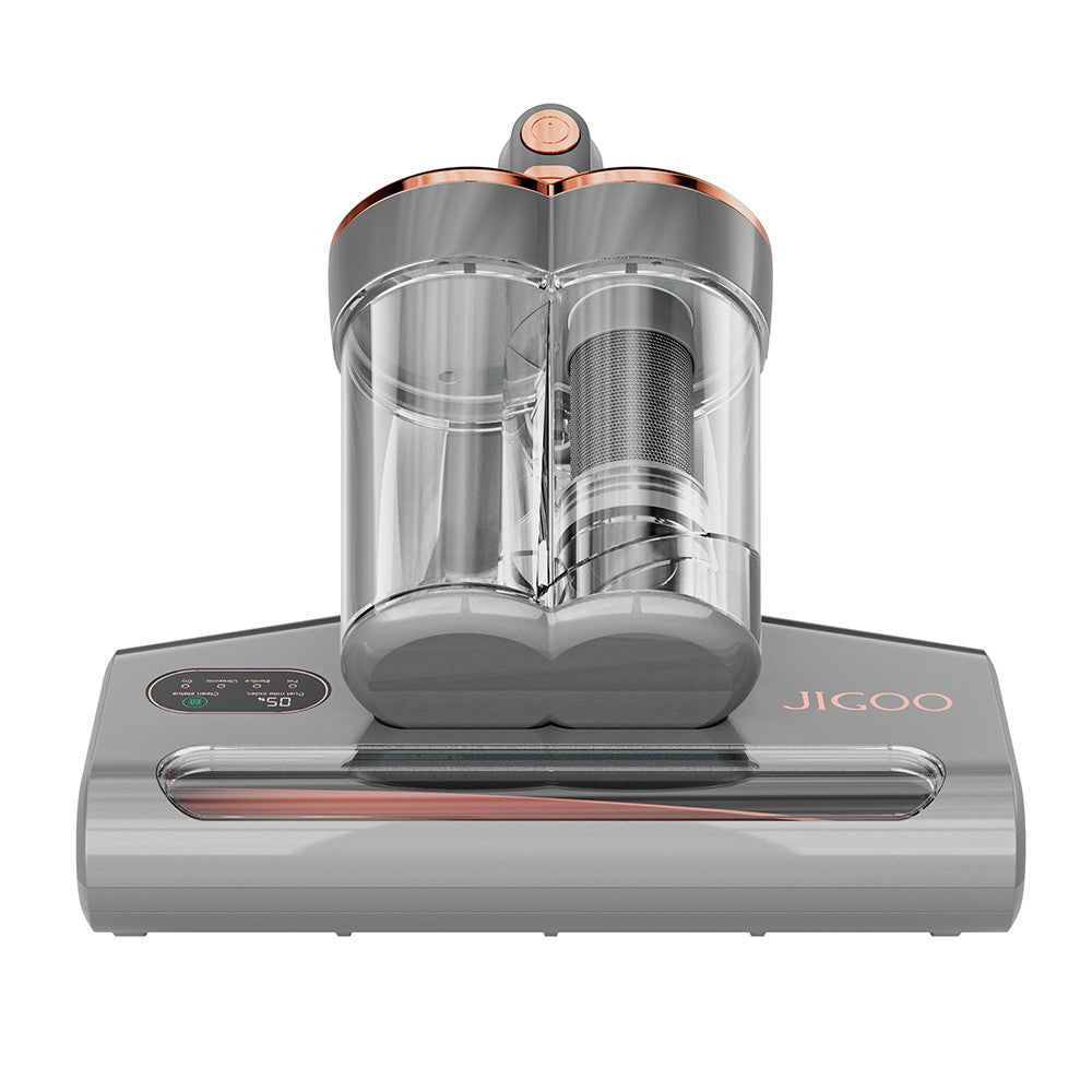 JIGOO S300 Pro Dual-Cup Smart Anti-Mite Cleaner Bed Vacuum Cleaner with Dust Mite Sensor 500W 13KPa Suction Innovative Metal Brushroll UV Light & Ultrasonic Tech Multi-Directional Heating - Grey