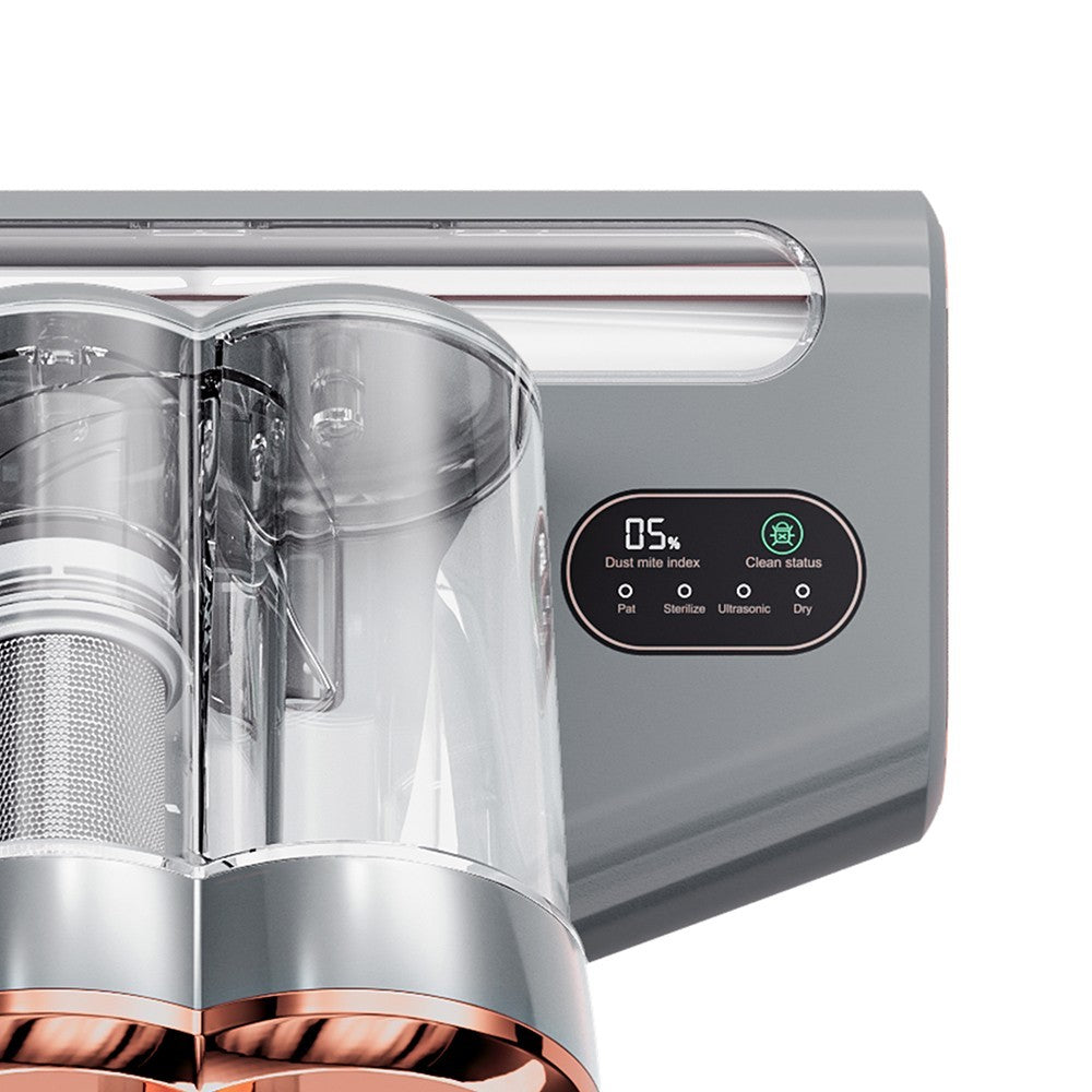 JIGOO S300 Pro Dual-Cup Smart Anti-Mite Cleaner Bed Vacuum Cleaner with Dust Mite Sensor 500W 13KPa Suction Innovative Metal Brushroll UV Light & Ultrasonic Tech Multi-Directional Heating - Grey