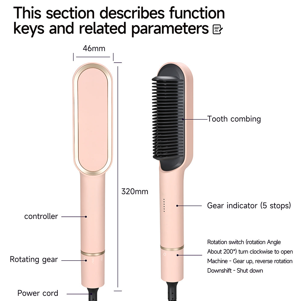 KSKIN KD380A Hair Straightening Comb, 5-Level Temperature Control, Pink - EU Plug