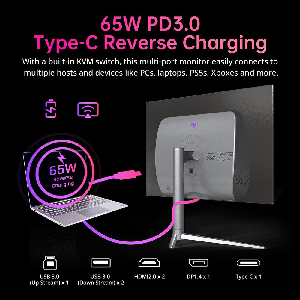 KTC G27P6 27-inch LG OLED Gaming Monitor, 2560x1440 16:9 240Hz Refresh Rate, 1500000:1 Constrast Ratio, 136% sRGB HDR10 0.03ms GTG Response Time, Low Blue FreeSync&G-Sync, 3xUSB3.0 2xHDMI2.0 DP1.4 Type-C, Built-in Speakers KVM 65W Reverse Charge VESA
