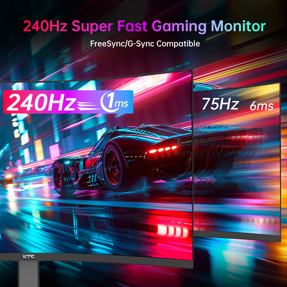 KTC H27S25E Gaming Monitor, 27 inch 2560*1440 QHD CSOT HVA Screen, 1000R Curvature, 240Hz Refresh Rate, 1ms MPRT Response Time, Adaptive Sync, 2500:1 Contrast Ratio, VESA Mount, Low Blue Light & Flicker-Free, 2*HDMI 2.0, 1*DP1.2, 1*Earphone