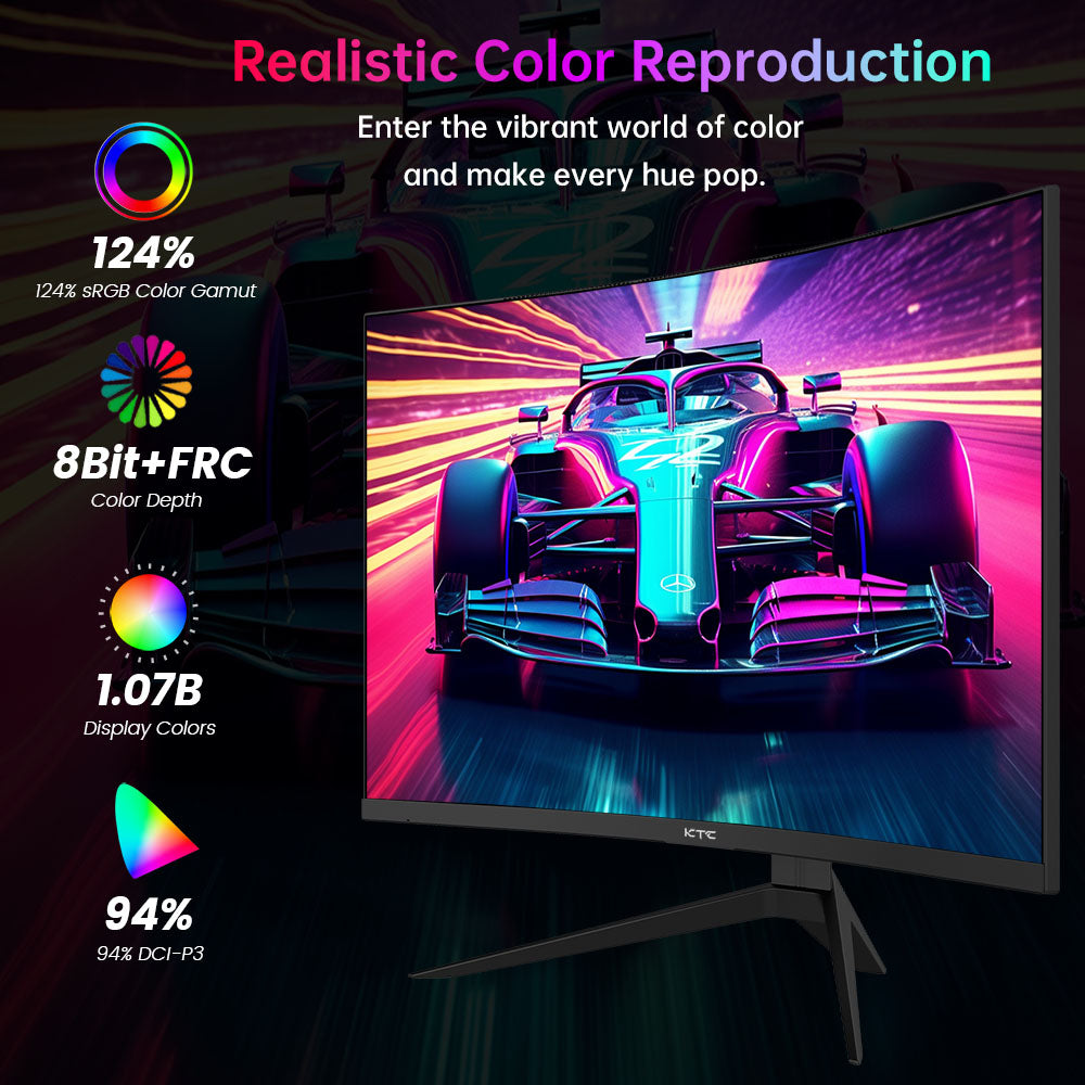 KTC H27S25E Gaming Monitor, 27 inch 2560*1440 QHD CSOT HVA Screen, 1000R Curvature, 240Hz Refresh Rate, 1ms MPRT Response Time, Adaptive Sync, 2500:1 Contrast Ratio, VESA Mount, Low Blue Light & Flicker-Free, 2*HDMI 2.0, 1*DP1.2, 1*Earphone
