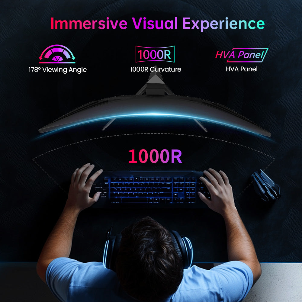 KTC H27S25E Gaming Monitor, 27 inch 2560*1440 QHD CSOT HVA Screen, 1000R Curvature, 240Hz Refresh Rate, 1ms MPRT Response Time, Adaptive Sync, 2500:1 Contrast Ratio, VESA Mount, Low Blue Light & Flicker-Free, 2*HDMI 2.0, 1*DP1.2, 1*Earphone
