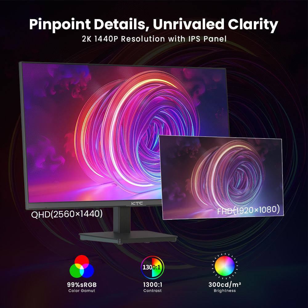 KTC H27T27 Gaming Monitor, 27-inch 2560x1440 QHD IPS Screen, 100Hz Refresh Rate, HDR10, 1ms Response Time, Adaptive-Sync, Low Blue Light & Flicker-Free, VESA Wall Mount, 2*HDMI 2.0, 1*DP 1.4, 1*Headphone Jack