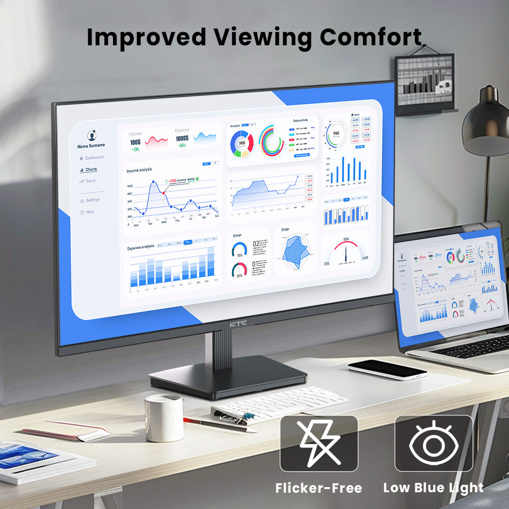 KTC H27T27 Gaming Monitor, 27-inch 2560x1440 QHD IPS Screen, 100Hz Refresh Rate, HDR10, 1ms Response Time, Adaptive-Sync, Low Blue Light & Flicker-Free, VESA Wall Mount, 2*HDMI 2.0, 1*DP 1.4, 1*Headphone Jack