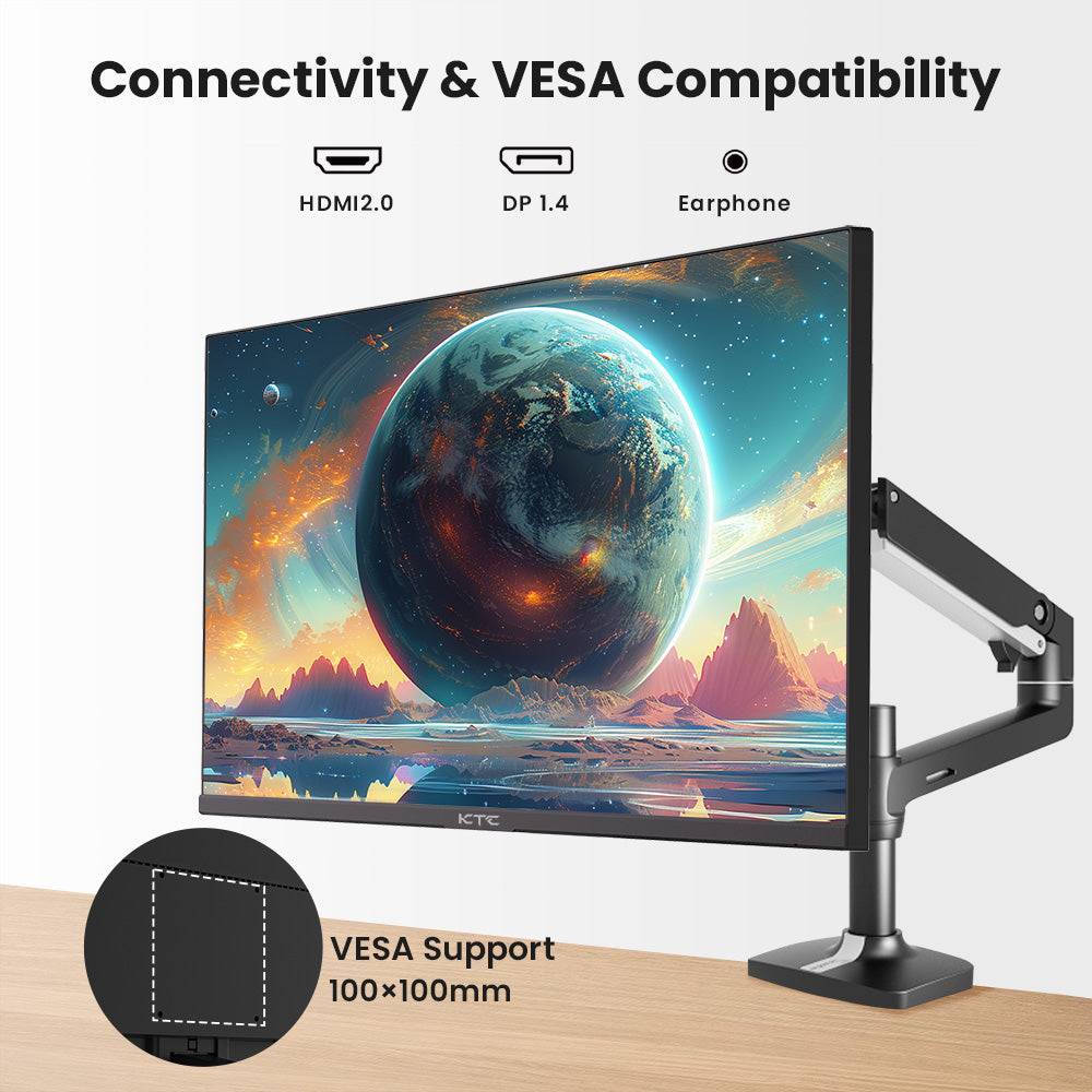 KTC H27T27 Gaming Monitor, 27-inch 2560x1440 QHD IPS Screen, 100Hz Refresh Rate, HDR10, 1ms Response Time, Adaptive-Sync, Low Blue Light & Flicker-Free, VESA Wall Mount, 2*HDMI 2.0, 1*DP 1.4, 1*Headphone Jack