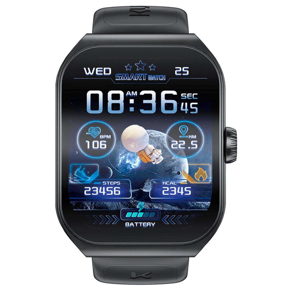 KUMI KU7 Smartwatch, 1.96'' AMOLED Screen, Bluetooth Calling, Health Monitoring, Stock Market Information, 100 Sports Modes - Black