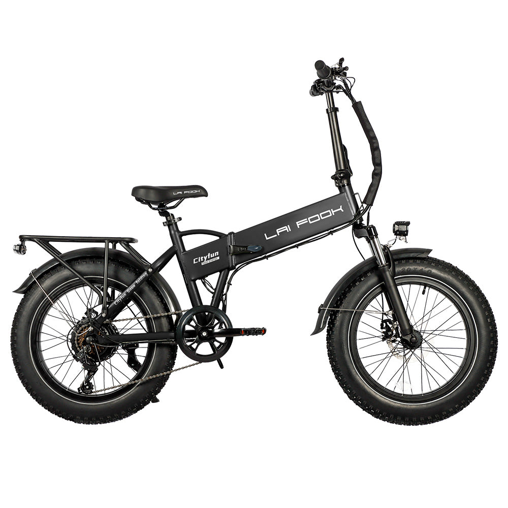 LAIFOOK Cityfun Electric Bike, 250W Brushless Motor, 48V 14Ah Battery, 20 x 4.0 Inch Fat Tires, 25km/h Max Speed, 70km Range, Hydraulic Front Suspension, Mechanical Disc Brake, Shimano 7 Speed, LCD Display - Black