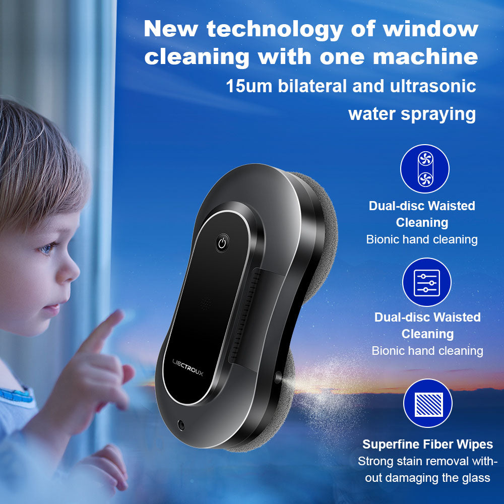 LIECTROUX YW810 Robot Window Cleaner, 2-Way Water Spray, Dry & Wet Mopping, AI Route, Brushless Motor & Fan, APP & Remote Control, Multiple Security Protection Ways, Black