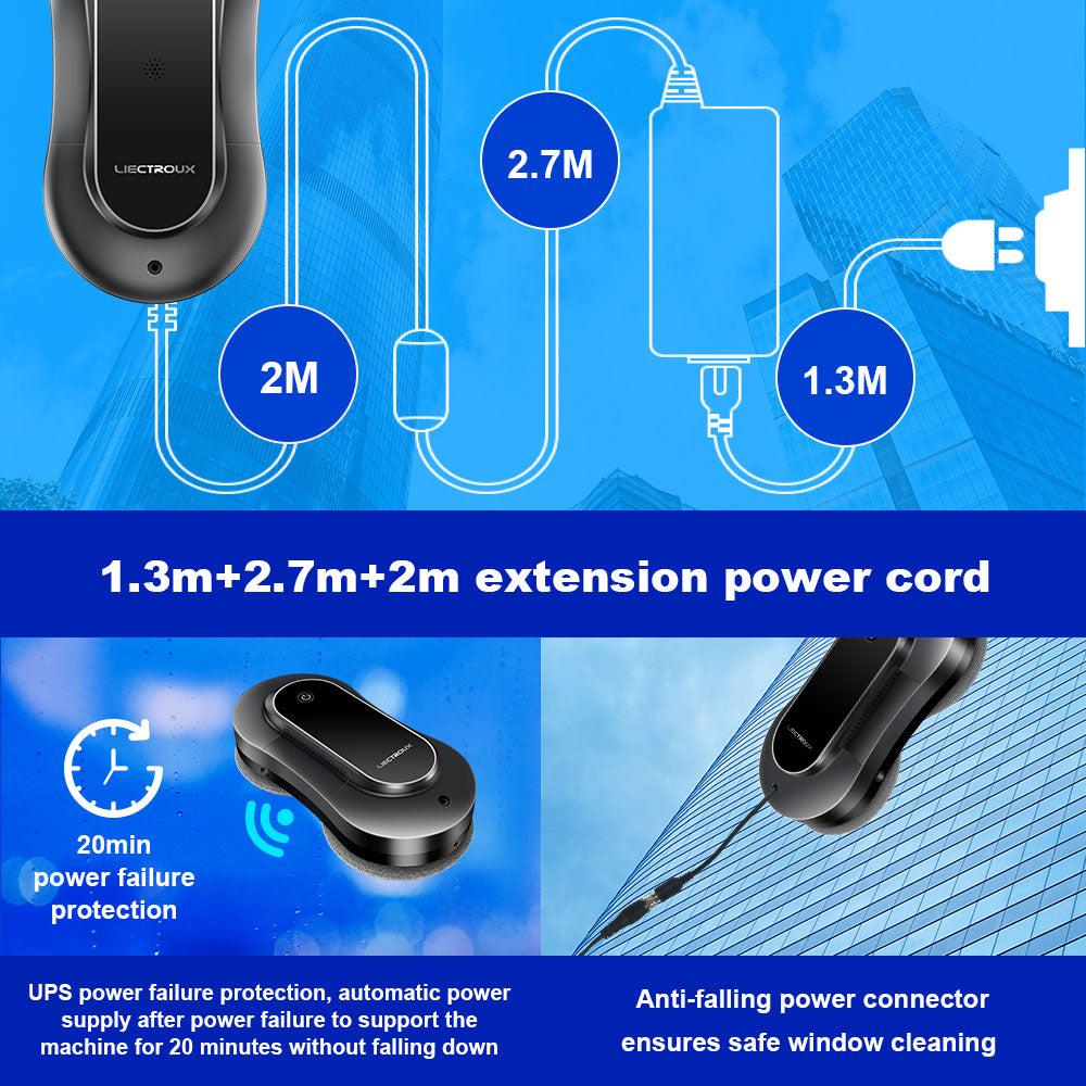 LIECTROUX YW810 Robot Window Cleaner, 2-Way Water Spray, Dry & Wet Mopping, AI Route, Brushless Motor & Fan, APP & Remote Control, Multiple Security Protection Ways, Black