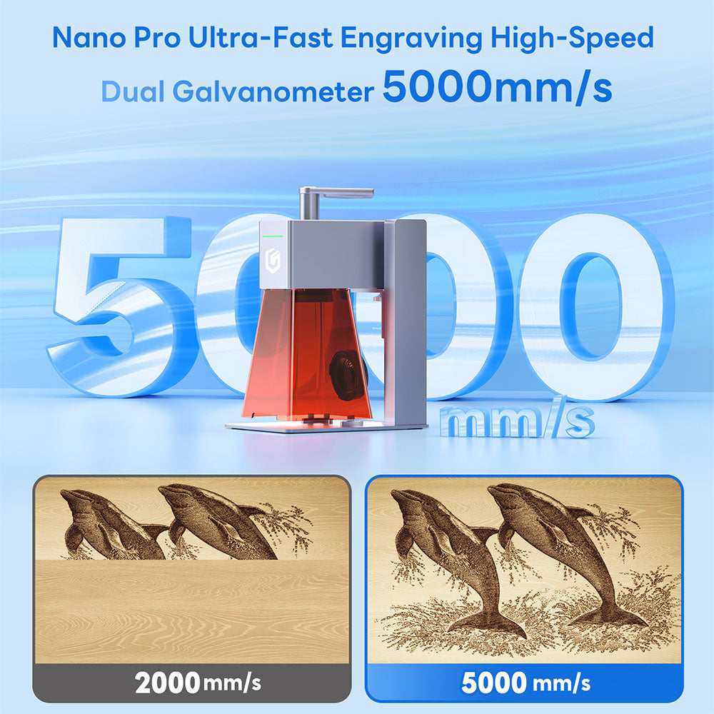 LONGER Nano Pro 12W Smart Laser Engraver, Two Diode Lasers with FAC, 5000mm/s Ultra-Fast Speed, 0.02mm Precision with Field Lens, LightBurn & LaserGRBL, LaserBurn APP Operation, 10mm Wood Cutting, 100*100mm