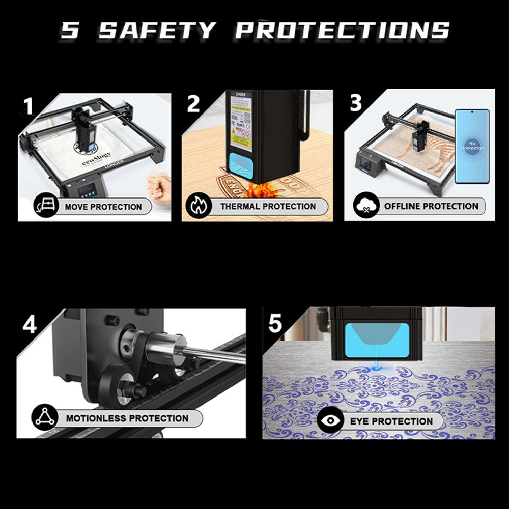 LONGER RAY5 20W Laser Engraver Cutter, Fixed Focus, 0.08*0.1mm Laser Spot, Color Touchscreen, 32-Bit Chipset, Support APP Connection, Working Area 375*375mm