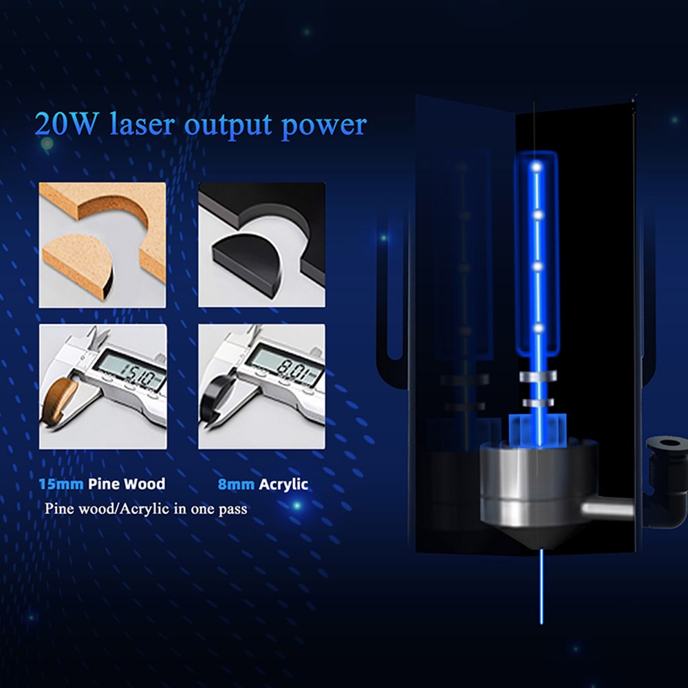 LONGER RAY5 20W Laser Engraver Cutter, Fixed Focus, 0.08*0.1mm Laser Spot, Color Touchscreen, 32-Bit Chipset, Support APP Connection, Working Area 375*375mm