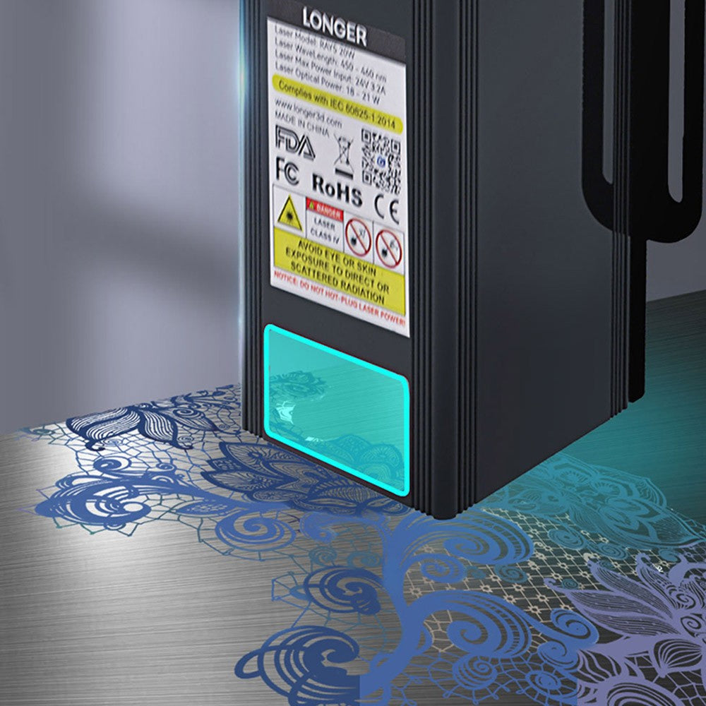 LONGER RAY5 20W Laser Engraver Cutter, Fixed Focus, 0.08*0.1mm Laser Spot, Color Touchscreen, 32-Bit Chipset, Support APP Connection, Working Area 375*375mm