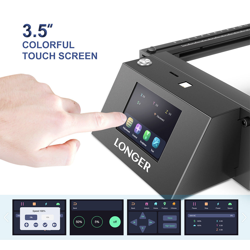 LONGER RAY5 5W Laser Engraver, 32-Bit Chipset, WIFI Connection, 3.5" Touch Screen & Offline Carving, 0.08x0.08mm Spot, 10000mm/min Max Speed, 400mmx400mm