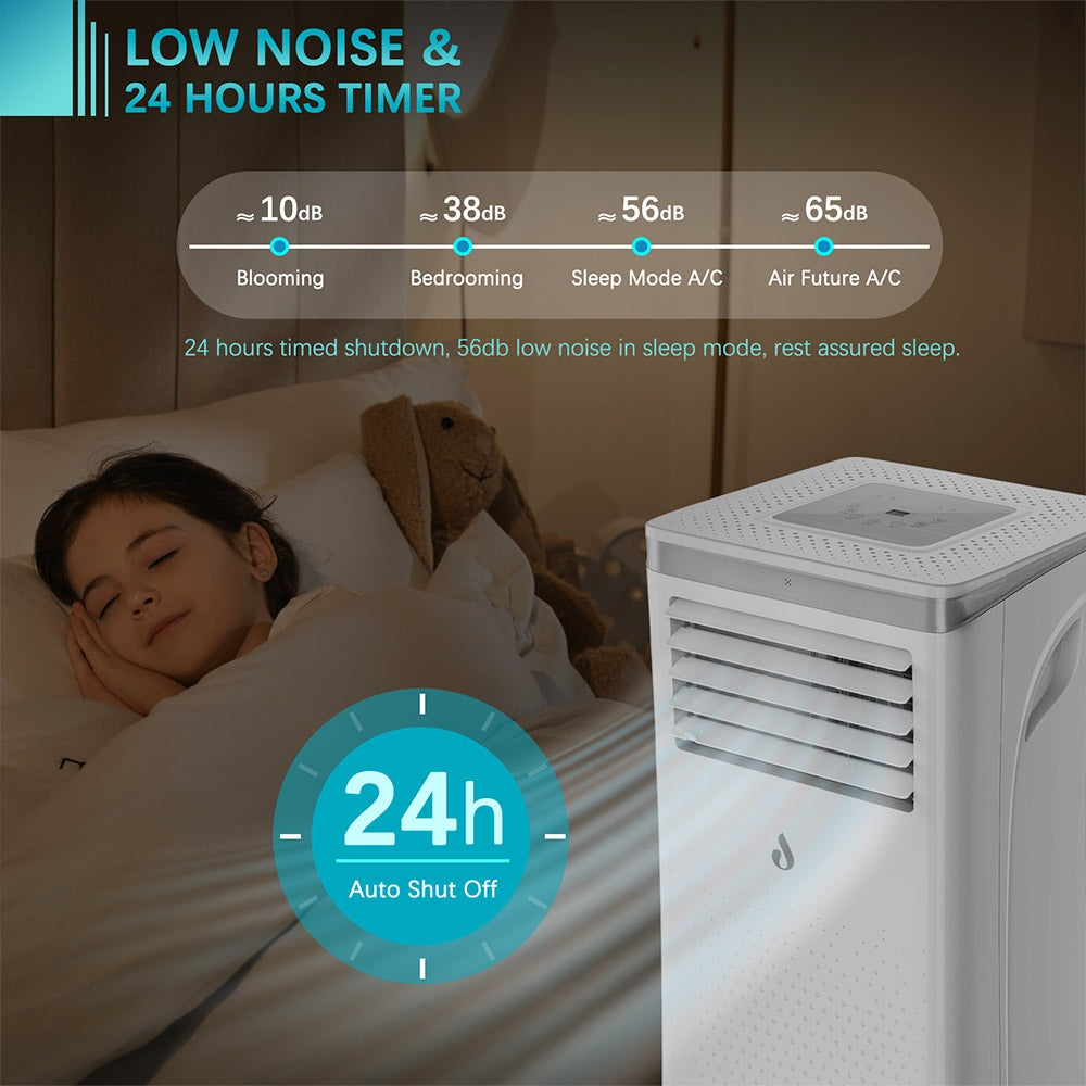 LUKO A011D1-7K 3 in 1 Portable Air Conditioner Dehumidifier, 7000BTU Cooling Capacity, 2 Wind Speeds, 24-Hour Timer, Low Noise, Remote Control