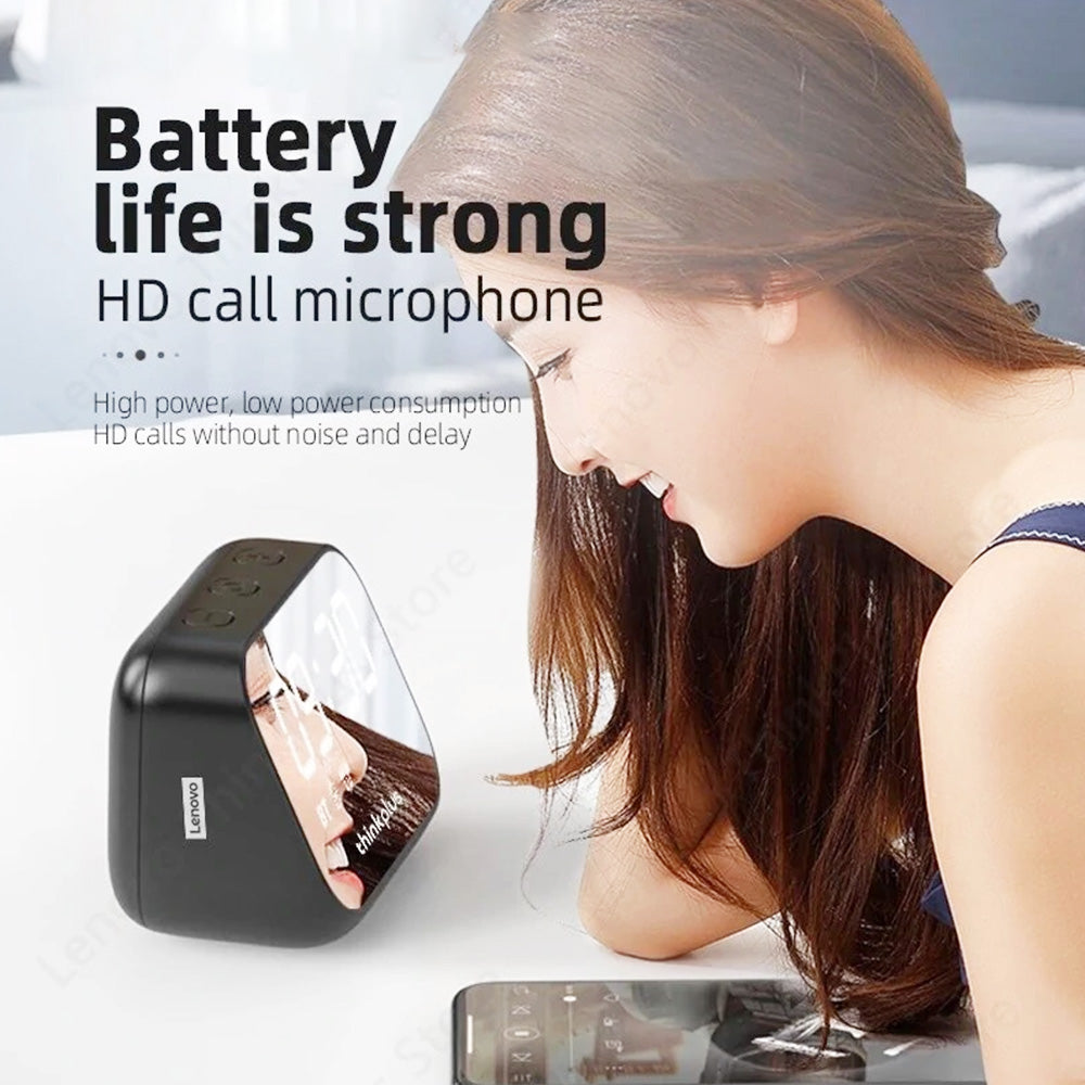 Lenovo TS13 Desktop Speaker Alarm Clock Wireless Bluetooth Stereo Speaker 1500mAh Battery Mirror Digital Display - White