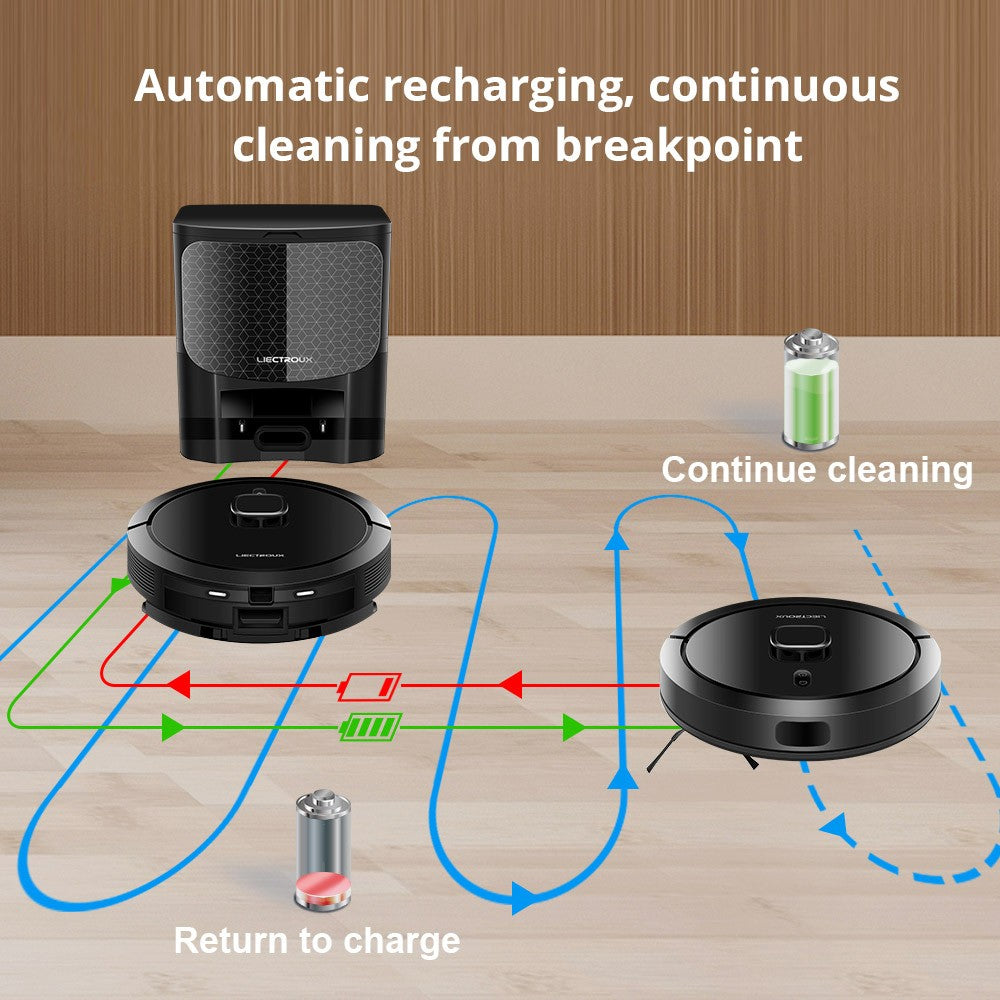 Liectroux G7 Robot Vacuum Cleaner, 6500Pa Suction, Laser Navigation, 5200mAh Battery, Run 180mins - Black, EU Plug