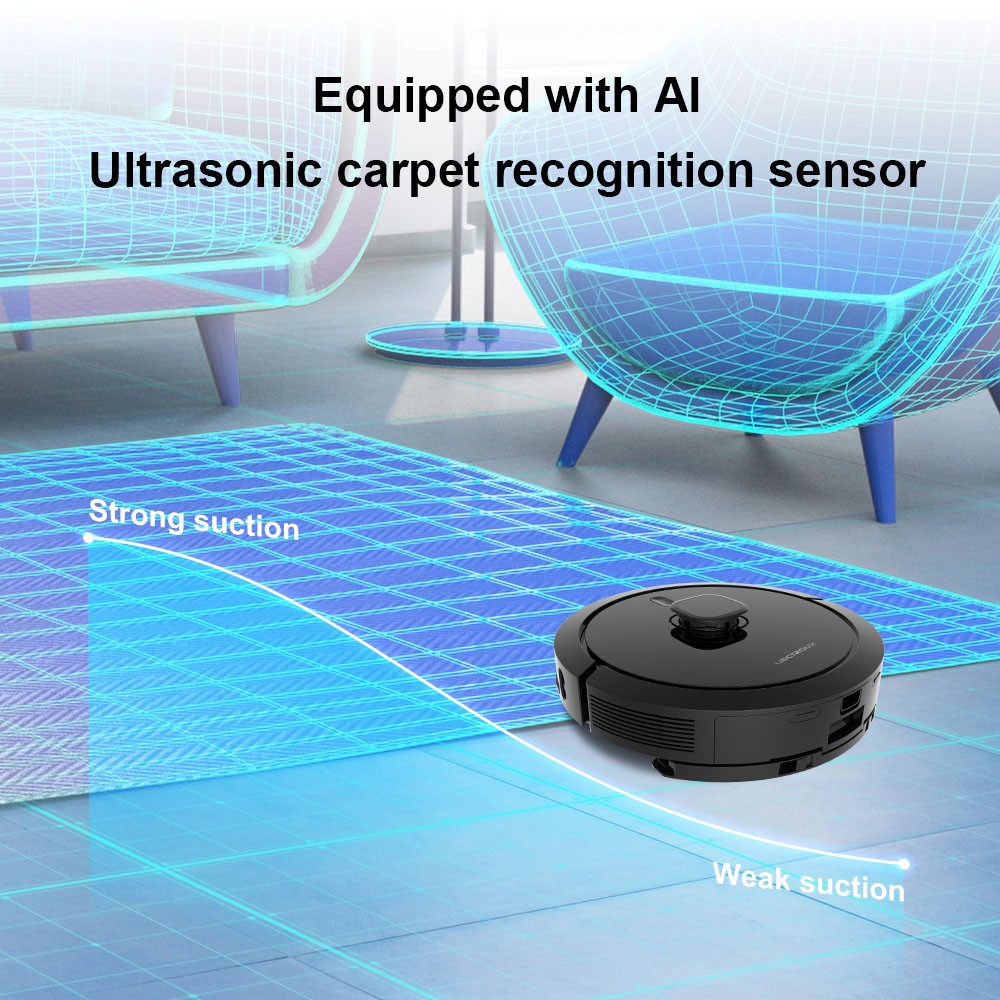 Liectroux G7 Robot Vacuum Cleaner, 6500Pa Suction, Laser Navigation, 5200mAh Battery, Run 180mins - Black, EU Plug