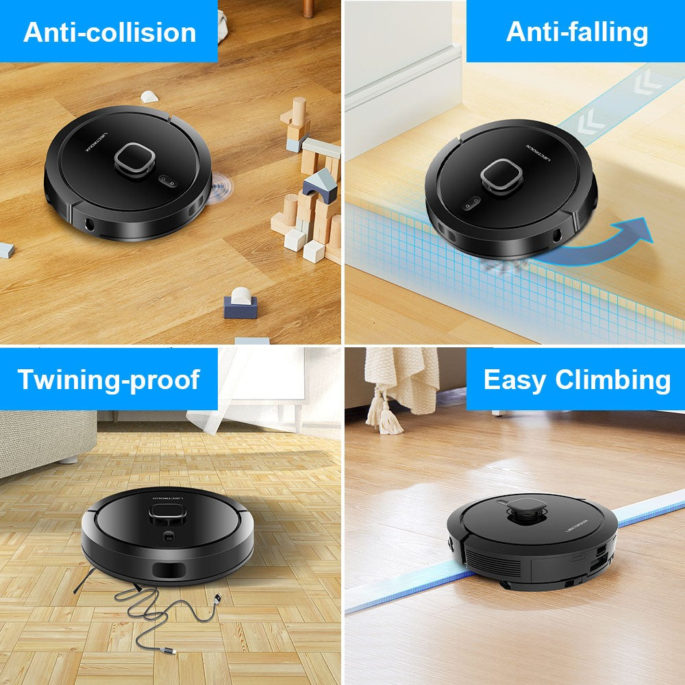 Liectroux G7 Robot Vacuum Cleaner, 6500Pa Suction, Laser Navigation, 5200mAh Battery, Run 180mins - Black, EU Plug