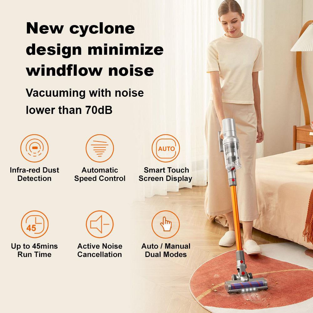 Liectroux i10 Cordless Stick Vacuum Cleaner, Smart Dust Sensing, 250W BLDC, 27kPa Suction, Colorful Touch Screen, LED Front Light, 45mins Runtime, for Carpet, Floor, Car & Pet Hair