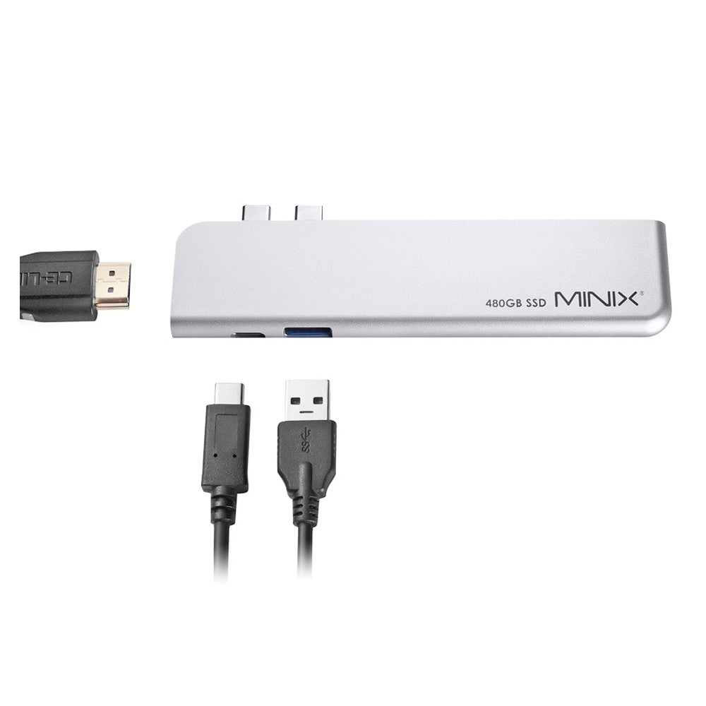 MINIX SD4 GR USB-C 480GB SSD for Apple MacBook Air/Pro, 400MB/s Read & 415MB/s Write Speed, 1*4K@60HZ HDMI, 1* 5K@60Hz Thunderbolt 3, 1*USB 3.0 Data Transfer Up to 5Gbps - Grey