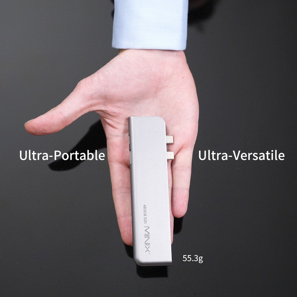 MINIX SD4 GR USB-C 480GB SSD for Apple MacBook Air/Pro, 400MB/s Read & 415MB/s Write Speed, 1*4K@60HZ HDMI, 1* 5K@60Hz Thunderbolt 3, 1*USB 3.0 Data Transfer Up to 5Gbps - Grey