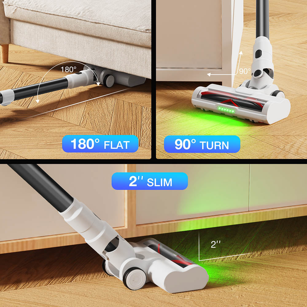 MOOSOO S5 Mate Cordless Stick Vacuum Cleaner, 20kPa Powerful Suction, 55min Runtime, 1L Dustbin, Green LED Technology, Rechargeable for Effortless Home Cleaning Hardwood, Carpets & Pet Hair